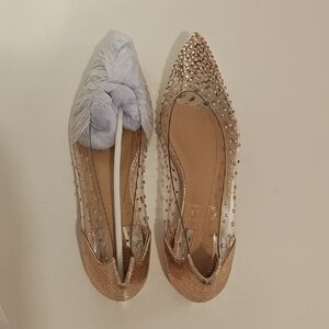 Elegant Gold Studded Women's Crystal Flats Shoes